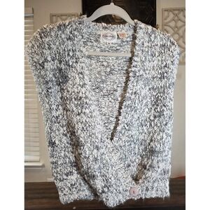 Vintage Plums & Pearls Sweater Vest Wrap Chunky Knit Marled Gray Granola Medium